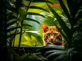 gato com uma sereno e meditativo Veja emoldurado de uma tranquilo jardim pano de fundo ai generativo foto