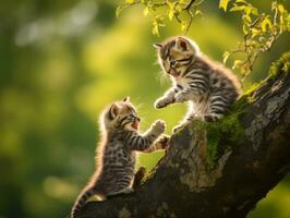 par do brincalhão gatinhos acionado dentro uma amigáveis luta livre Combine ai generativo foto