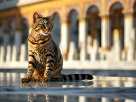 lustroso e elegante gato descansando em uma polido mármore chão ai generativo foto