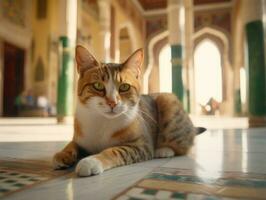 lustroso e elegante gato descansando em uma polido mármore chão ai generativo foto