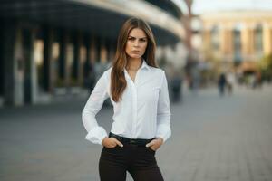 mulher do europeu aparência quem parece para estar furioso ai generativo foto