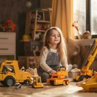 curioso menina explorando construção - ai gerado foto