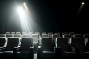 cinema assentos esvaziar debaixo luzes interior público. gerar ai foto