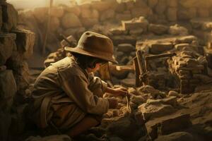 arqueólogo criança garoto. gerar ai foto