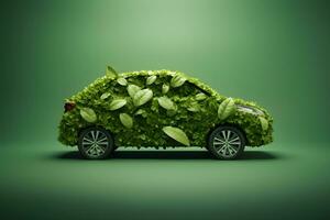 ecológico carro fez Fora do folhas em uma verde fundo. ai gerado foto