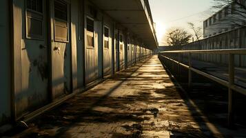 abandonado motel dentro a tarde Sol. ai generativo foto