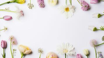 colorida flores em uma branco fundo. criada com generativo ai foto