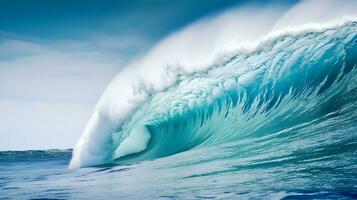 poderoso oceano onda falhando contra litoral. generativo ai foto