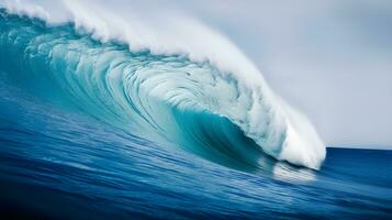 poderoso oceano onda falhando contra litoral. generativo ai foto