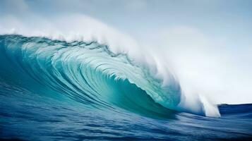 poderoso oceano onda falhando contra litoral. generativo ai foto