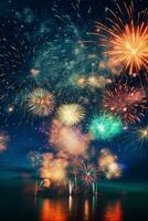 colorida fogos de artifício luz acima a céu às Novo anos celebrações. ai generativo foto