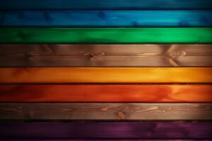 vibrante arco Iris de madeira pranchas fundo colorida texturizado madeira para Projeto e decoração. criada com generativo ai foto