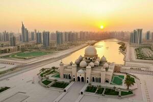 sharjah grande mesquita dentro dubai. fundo. ai generativo pró foto