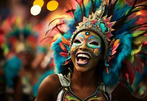 ai generativo uma vibrante coleção do imagens capturando a energia e excitação do do brasil carnaval e samba cultura a partir de colorida fantasias e máscaras foto