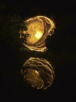 luz pintura com reflexões dentro Sombrio água, laser desenha rodear foto