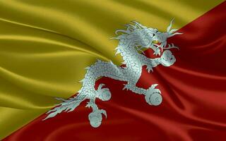 3d acenando realista seda nacional bandeira do butão. feliz nacional dia Butão bandeira fundo. fechar acima foto