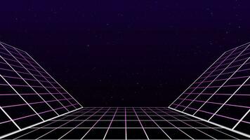 retro estilo anos 80-90 laser néon fundo. futurista rede panorama. digital cyber superfície. adequado para Projeto dentro a estilo do a Décadas de 1980-1990. 3d ilustração foto