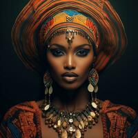 retrato do africano mulher dentro tradicional roupas. generativo ai foto