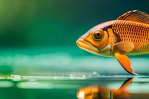 uma peixe é em pé em a água com Está reflexão. gerado por IA foto