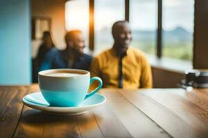 uma café copo em uma mesa dentro uma café fazer compras. gerado por IA foto