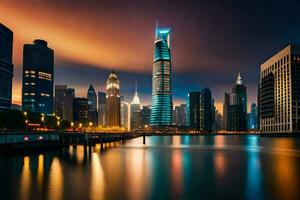 a cidade Horizonte às noite dentro dubai. gerado por IA foto