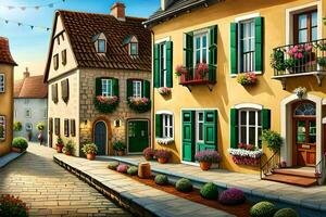 uma pintura do uma rua dentro uma europeu cidade. gerado por IA foto