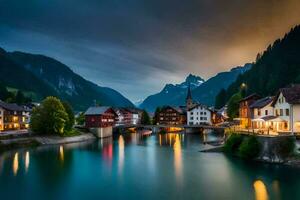 a Cidade do Hallstatt, Áustria, às crepúsculo. gerado por IA foto