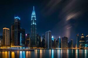 a cidade Horizonte às noite dentro dubai. gerado por IA foto