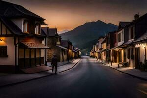 uma rua dentro a montanhas às pôr do sol. gerado por IA foto