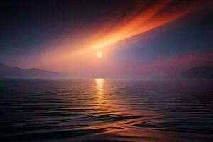 pôr do sol, a oceano, água, a horizonte, hd papel de parede. gerado por IA foto