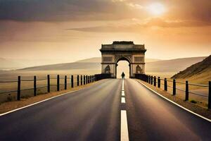 a estrada conduzindo para a triunfo arco. gerado por IA foto