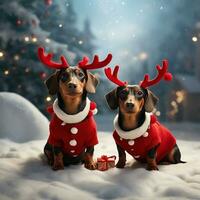 dachshunds Como rena dentro papai noel trenó gráfico para Natal foto