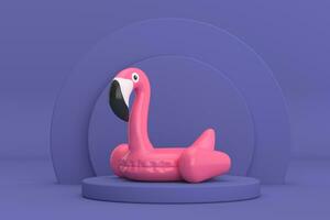 verão natação piscina inflável borracha Rosa flamingo brinquedo sobre tolet muito peri cilindros produtos etapa pedestal. 3d Renderização foto