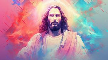 ilustração do Jesus Cristo Deus piedosos com pastel cor tinta efeito, religioso espiritual conceito foto