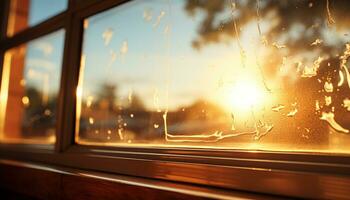 olhando através carro janela, pôr do sol reflete em vidro gerado de ai foto