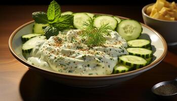 frescor dentro uma tigela gourmet salada, saudável comendo, vegetariano Comida gerado de ai foto