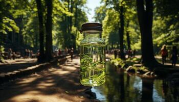 frescor do verão dentro natureza verde folhas, refrescante bebida, saudável Comida gerado de ai foto