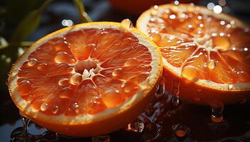 frescor do citrino fruta, fatia do laranja, saudável comendo, refrescante beber gerado de ai foto