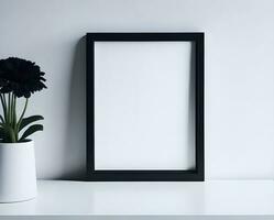 branco em branco quadro, Armação brincar com Preto fronteira em parede e flor ai gerar foto