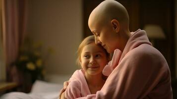 uma mulher e uma pequeno menina dentro Rosa roupões. ai generativo foto