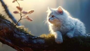 fofa gatinho sentado dentro grama, encarando às natureza beleza gerado de ai foto