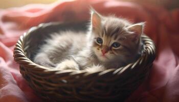 fofa gatinho jogando, dormindo, em repouso, olhando às Câmera, encantador gerado de ai foto