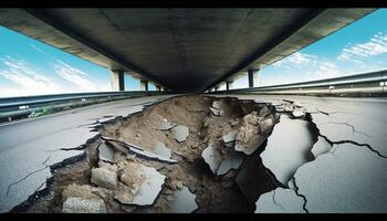 quebrado carro em sujo asfalto, cidade vida dentro movimento gerado de ai foto