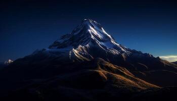 majestoso montanha pico, neve coberto paisagem, aventura dentro extremo terreno gerado de ai foto