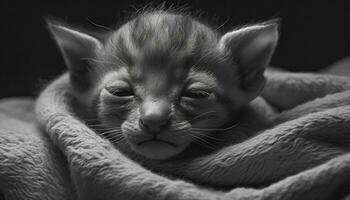 fofa gatinho, pequeno mamífero, doméstico gato, dormindo, fofinho, suavidade, pele gerado de ai foto