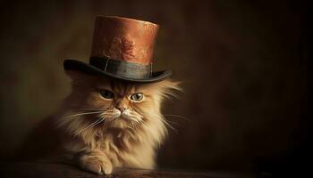 fofa gatinho sentado em mesa, olhando às Câmera com elegância gerado de ai foto