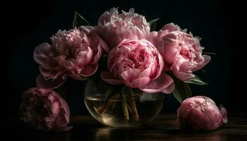 flor vaso detém ramalhete do Rosa peônias, uma símbolo do romance gerado de ai foto