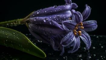 roxa flor cabeça reflete beleza dentro natureza, em Preto fundo gerado de ai foto