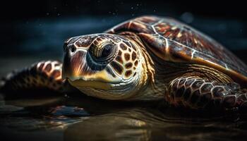 tartaruga natação embaixo da agua, Está Concha visto com multi colori beleza gerado de ai foto