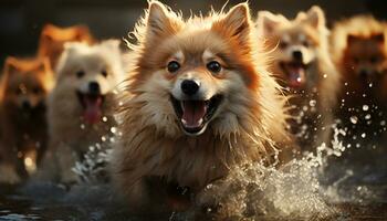 fofa cachorro jogando ao ar livre, sorridente dentro a neve, molhado e feliz gerado de ai foto